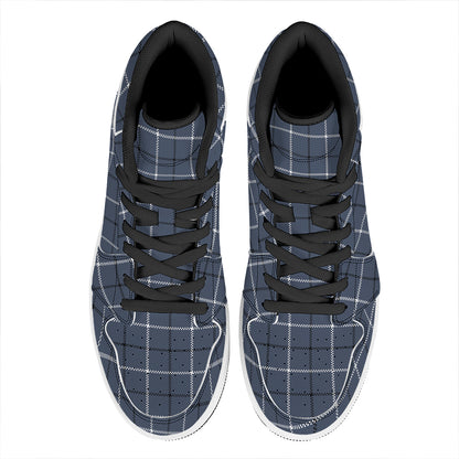 Dark Blue Tattersall Pattern Print High Top Leather Sneakers