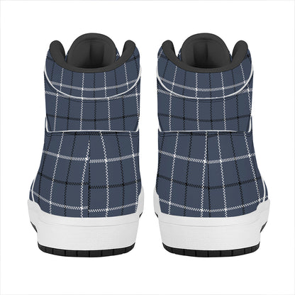 Dark Blue Tattersall Pattern Print High Top Leather Sneakers