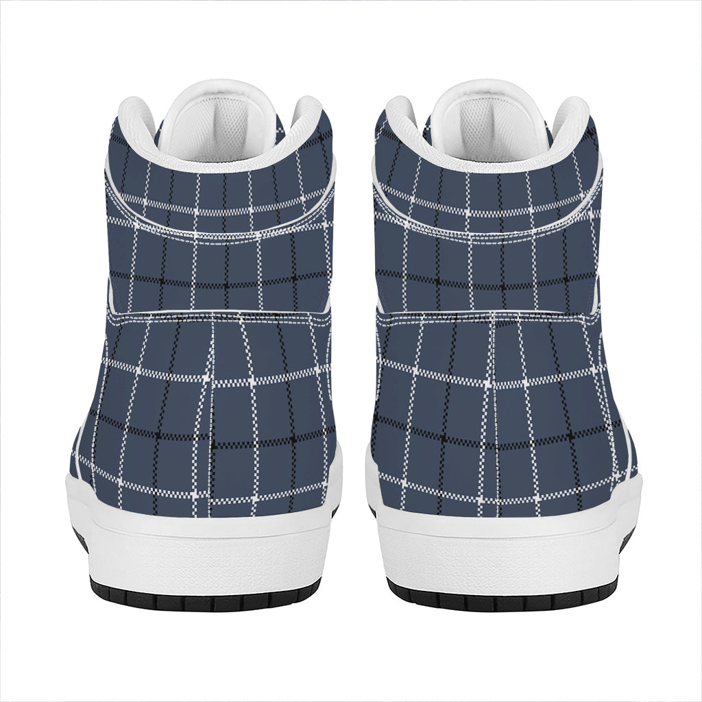 Dark Blue Tattersall Pattern Print High Top Leather Sneakers