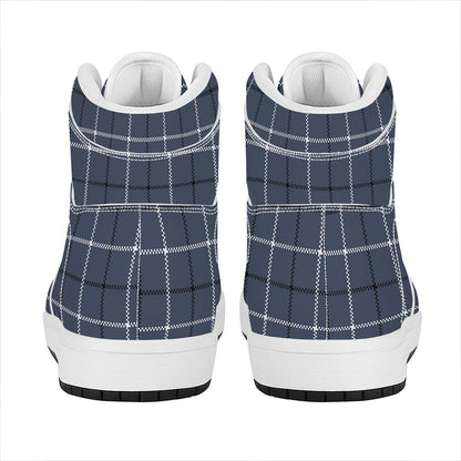 Dark Blue Tattersall Pattern Print High Top Leather Sneakers