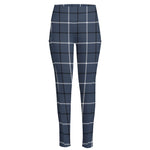 Dark Blue Tattersall Pattern Print High-Waisted Pocket Leggings