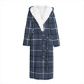 Dark Blue Tattersall Pattern Print Hooded Bathrobe