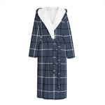 Dark Blue Tattersall Pattern Print Hooded Bathrobe