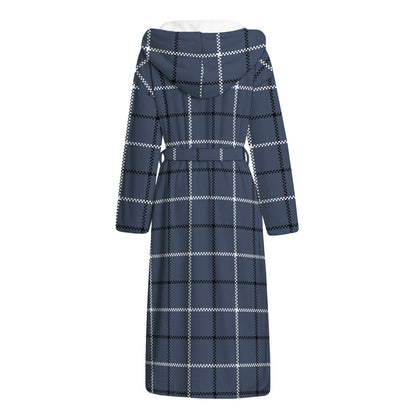 Dark Blue Tattersall Pattern Print Hooded Bathrobe