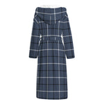 Dark Blue Tattersall Pattern Print Hooded Bathrobe
