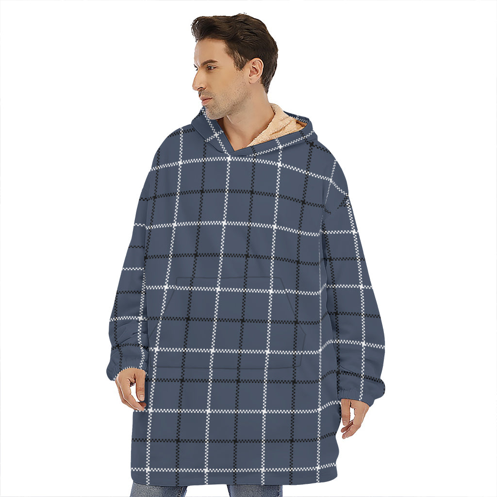 Dark Blue Tattersall Pattern Print Hoodie Blanket