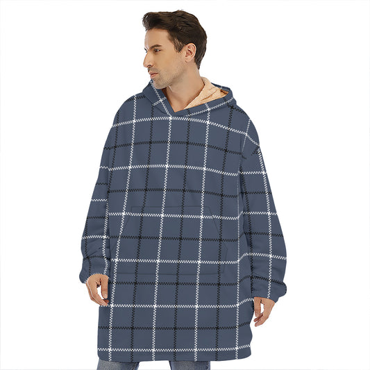 Dark Blue Tattersall Pattern Print Hoodie Blanket