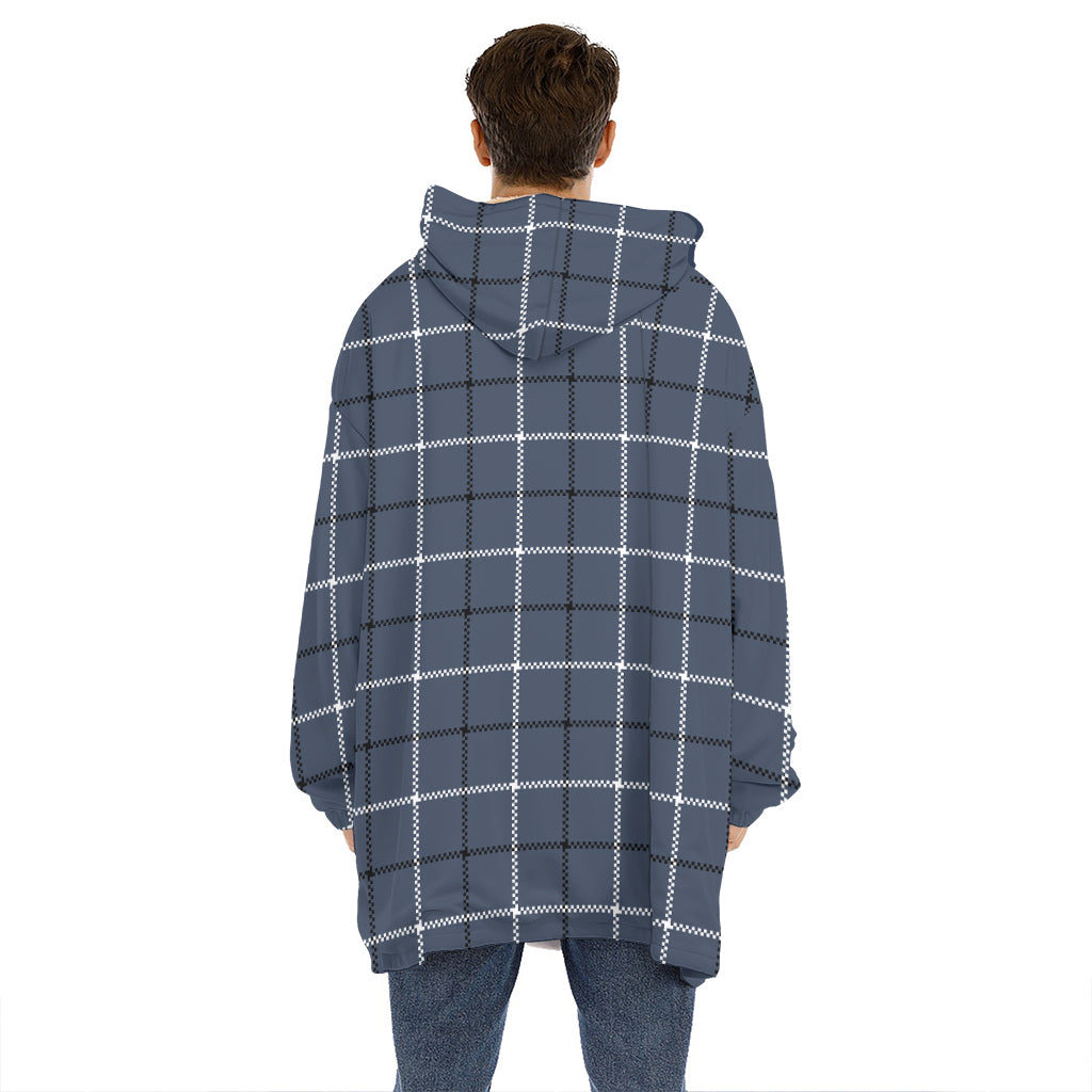 Dark Blue Tattersall Pattern Print Hoodie Blanket