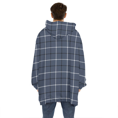 Dark Blue Tattersall Pattern Print Hoodie Blanket