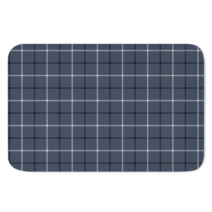 Dark Blue Tattersall Pattern Print Indoor Door Mat