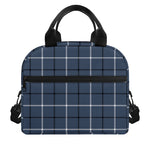 Dark Blue Tattersall Pattern Print Insulated Lunch Bag