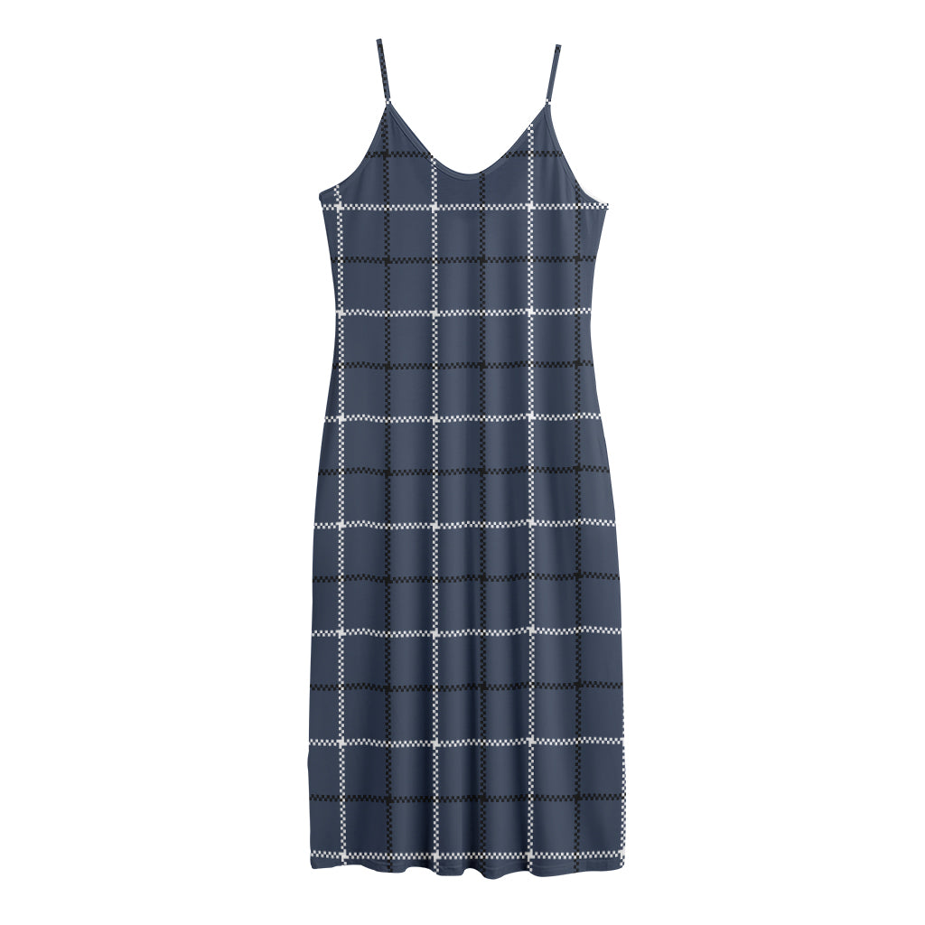 Dark Blue Tattersall Pattern Print Jersey Midi Cami Dress