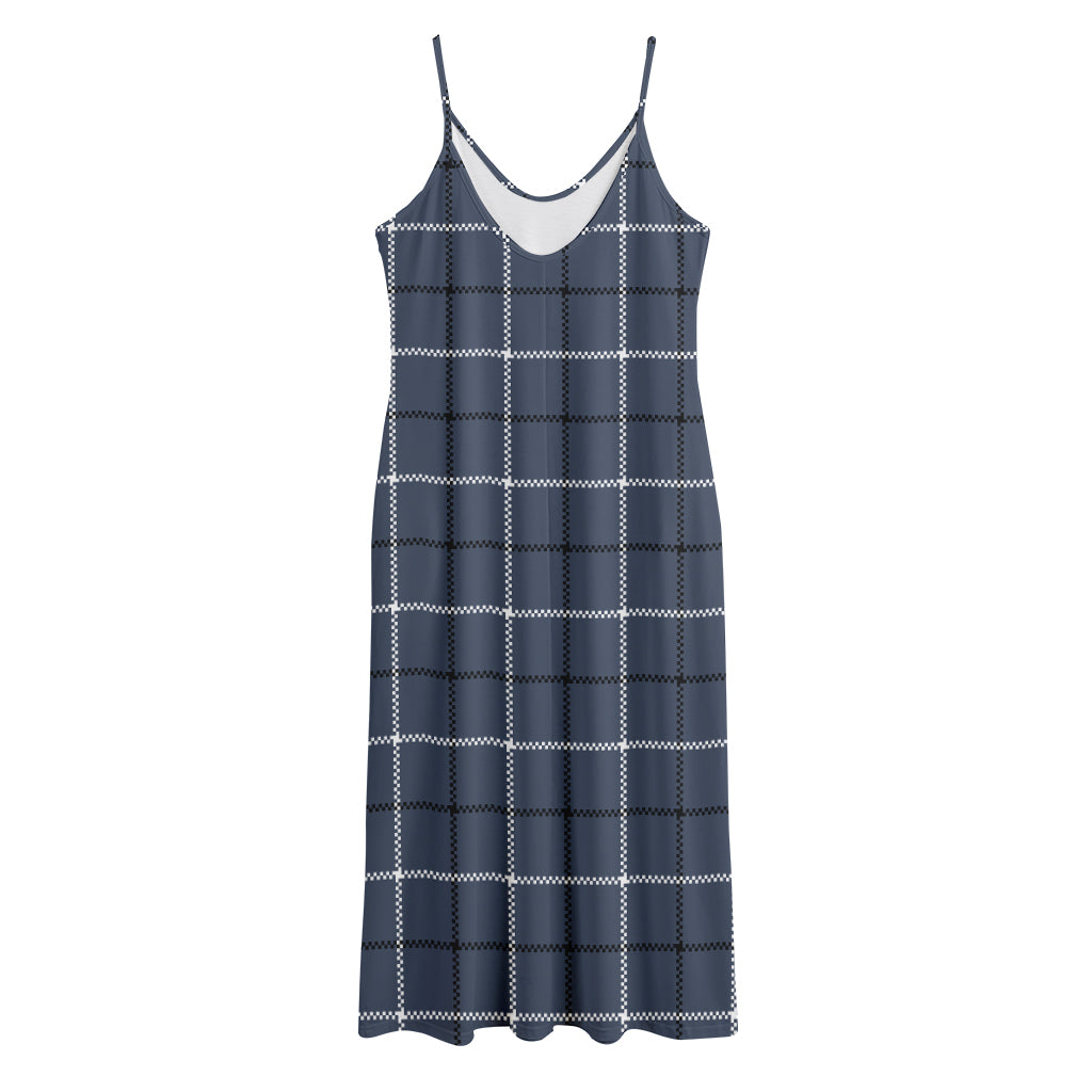 Dark Blue Tattersall Pattern Print Jersey Midi Cami Dress