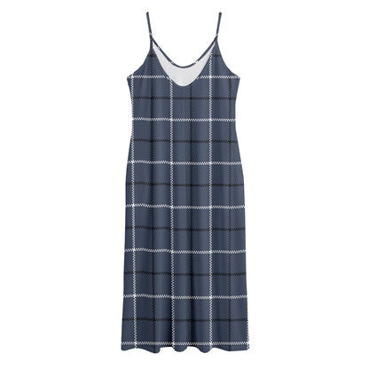 Dark Blue Tattersall Pattern Print Jersey Midi Cami Dress