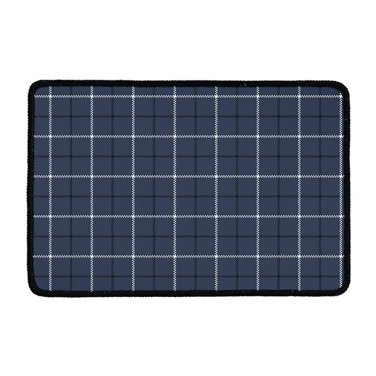 Dark Blue Tattersall Pattern Print Kitchen Mat