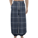 Dark Blue Tattersall Pattern Print Lantern Pants
