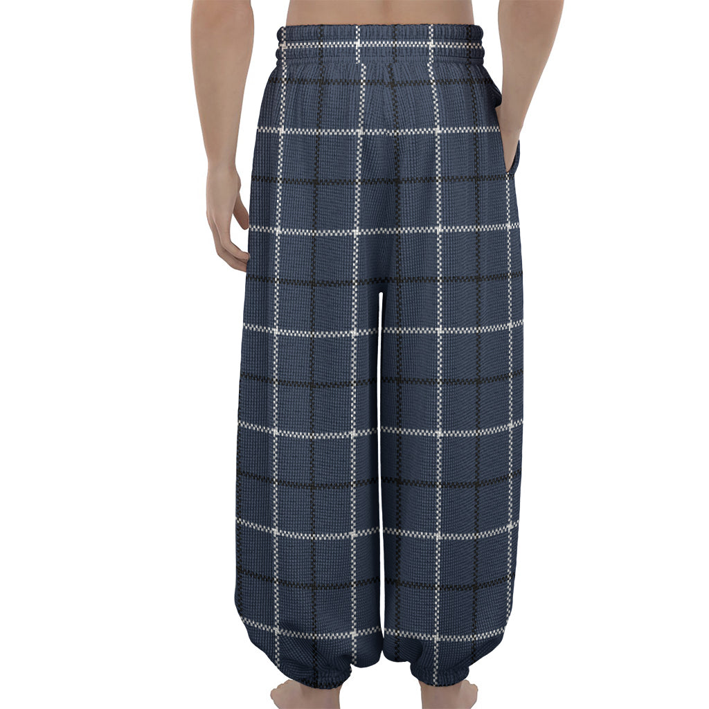 Dark Blue Tattersall Pattern Print Lantern Pants