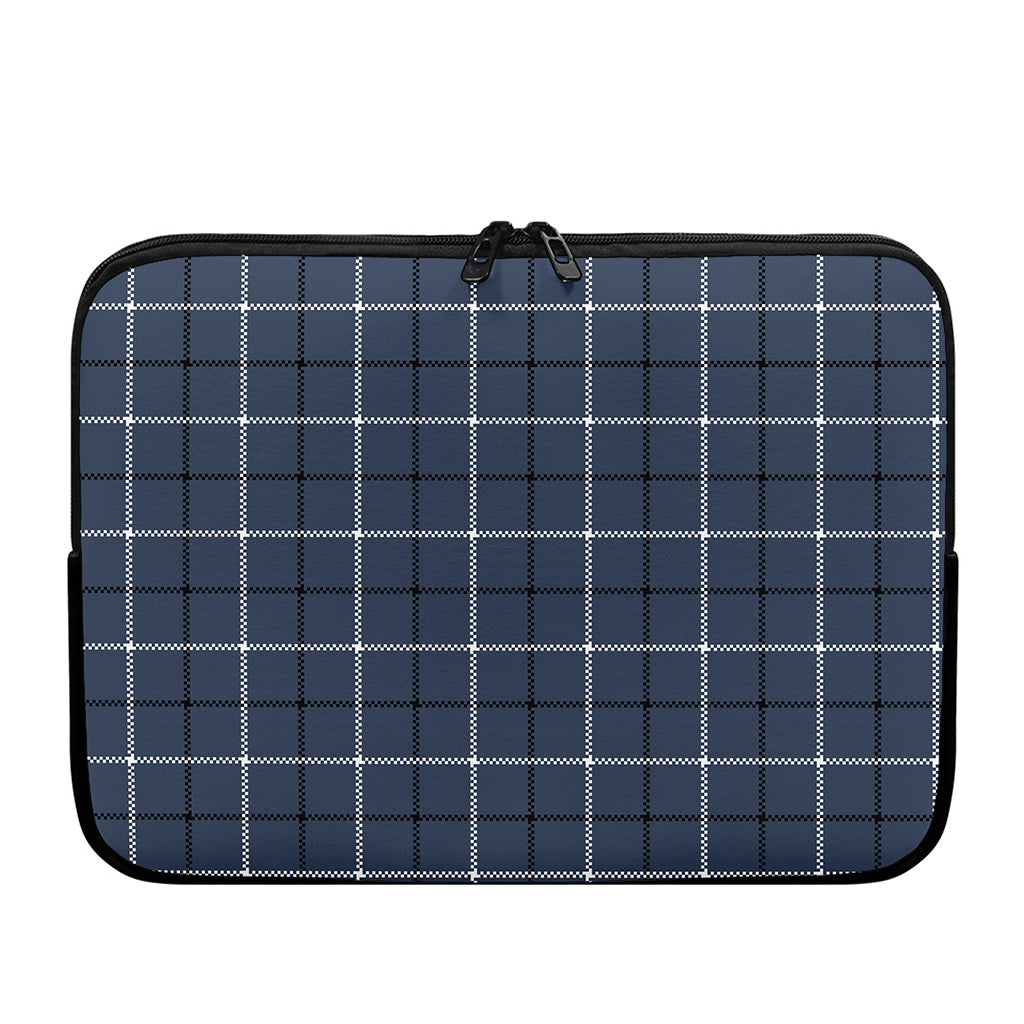Dark Blue Tattersall Pattern Print Laptop Sleeve