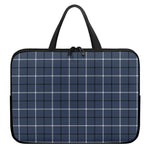 Dark Blue Tattersall Pattern Print Laptop Sleeve With Handle