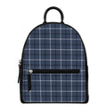Dark Blue Tattersall Pattern Print Leather Backpack