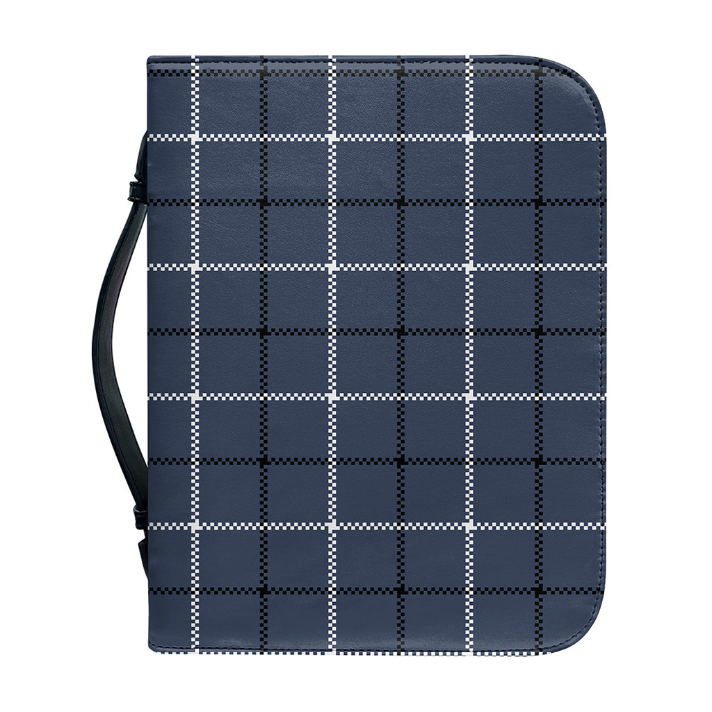 Dark Blue Tattersall Pattern Print Leather Bible Cover