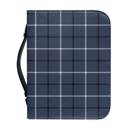 Dark Blue Tattersall Pattern Print Leather Bible Cover