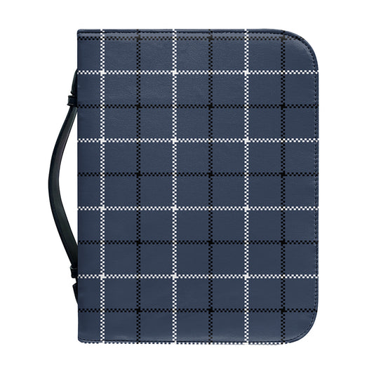 Dark Blue Tattersall Pattern Print Leather Bible Cover