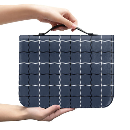 Dark Blue Tattersall Pattern Print Leather Bible Cover