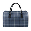 Dark Blue Tattersall Pattern Print Leather Duffel Bag
