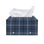 Dark Blue Tattersall Pattern Print Leather Tissue Box Cover