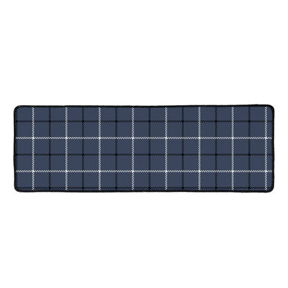 Dark Blue Tattersall Pattern Print Long Kitchen Mat