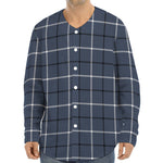 Dark Blue Tattersall Pattern Print Long Sleeve Baseball Jersey
