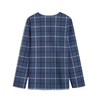 Dark Blue Tattersall Pattern Print Long Sleeve Short Coat