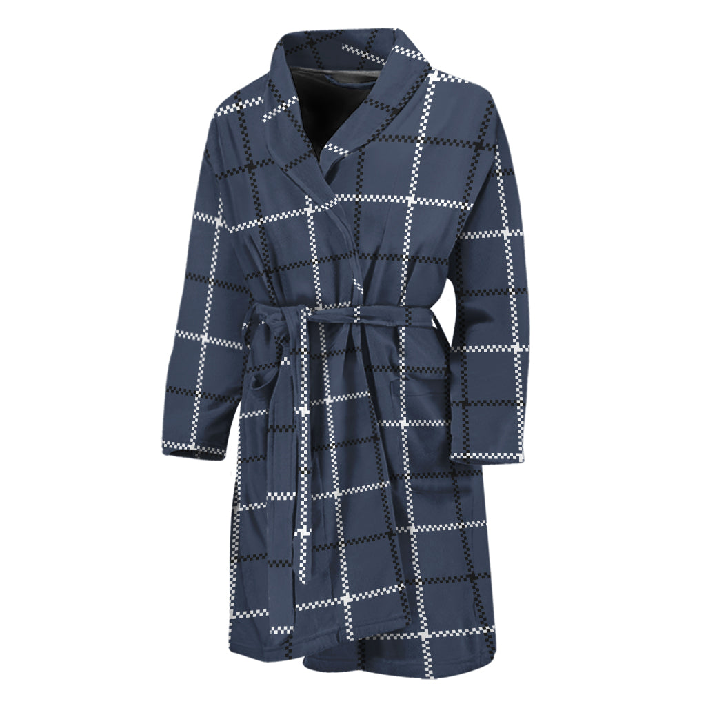 Dark Blue Tattersall Pattern Print Men's Bathrobe