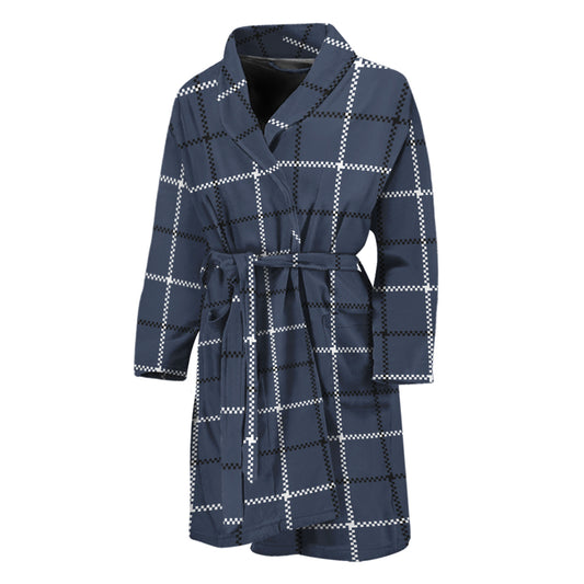 Dark Blue Tattersall Pattern Print Men's Bathrobe