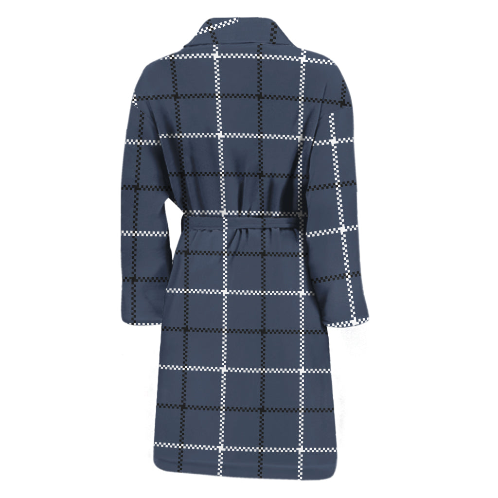 Dark Blue Tattersall Pattern Print Men's Bathrobe