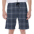 Dark Blue Tattersall Pattern Print Men's Beach Shorts