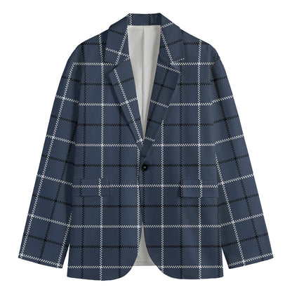 Dark Blue Tattersall Pattern Print Men's Blazer