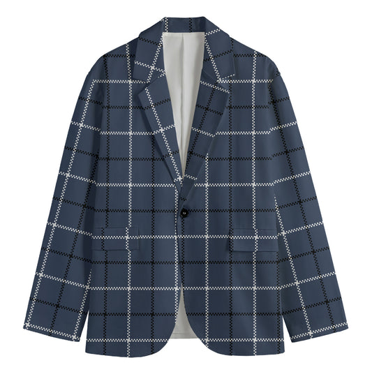 Dark Blue Tattersall Pattern Print Men's Blazer