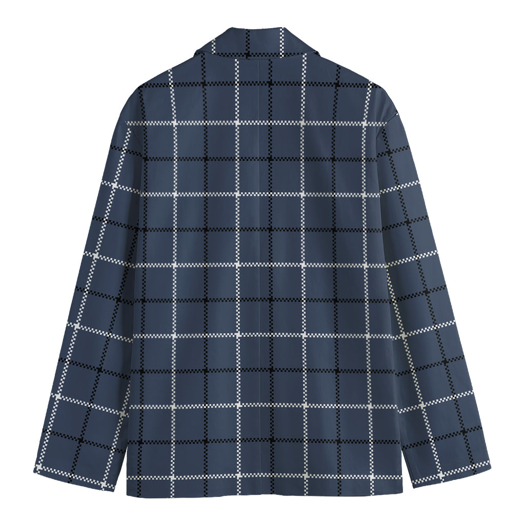 Dark Blue Tattersall Pattern Print Men's Blazer