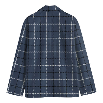 Dark Blue Tattersall Pattern Print Men's Blazer