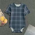 Dark Blue Tattersall Pattern Print Men's Bodysuit