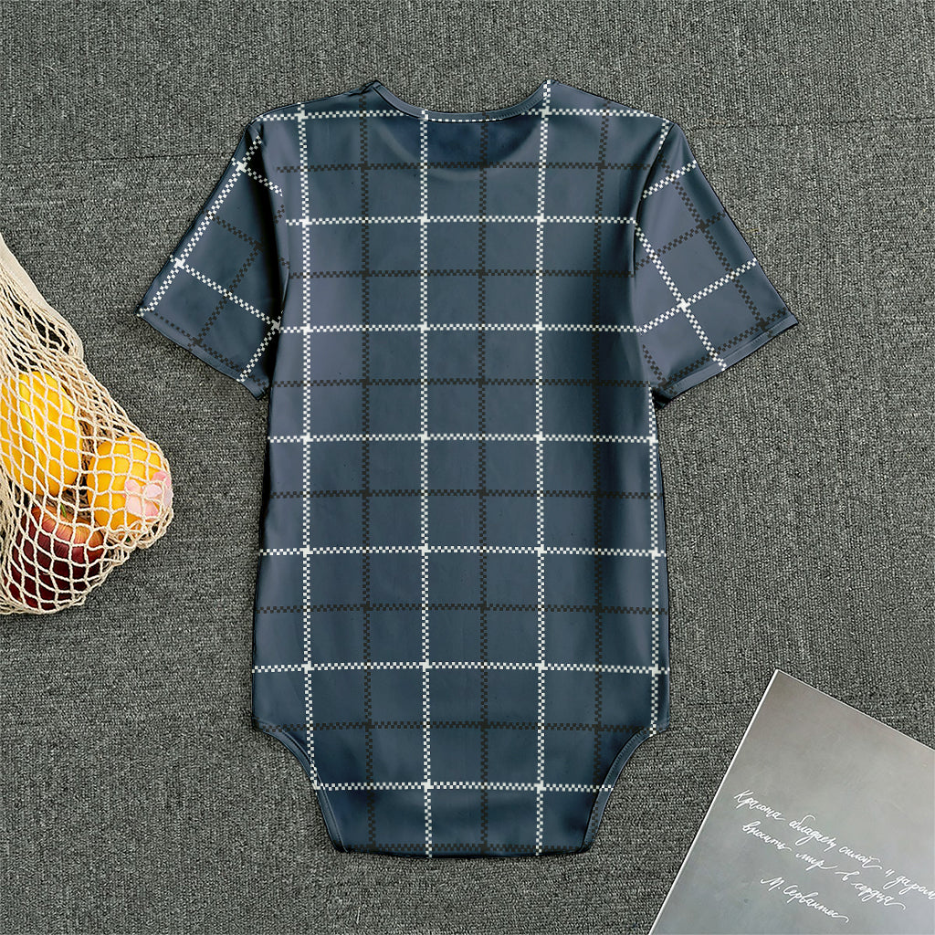 Dark Blue Tattersall Pattern Print Men's Bodysuit