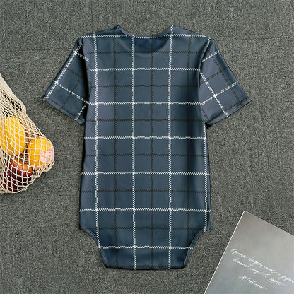 Dark Blue Tattersall Pattern Print Men's Bodysuit