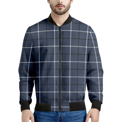 Dark Blue Tattersall Pattern Print Men's Bomber Jacket
