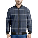 Dark Blue Tattersall Pattern Print Men's Bomber Jacket