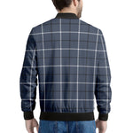 Dark Blue Tattersall Pattern Print Men's Bomber Jacket