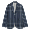 Dark Blue Tattersall Pattern Print Men's Cotton Blazer