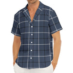 Dark Blue Tattersall Pattern Print Men's Deep V-Neck Shirt