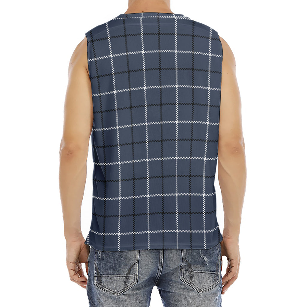 Dark Blue Tattersall Pattern Print Men's Fitness Tank Top